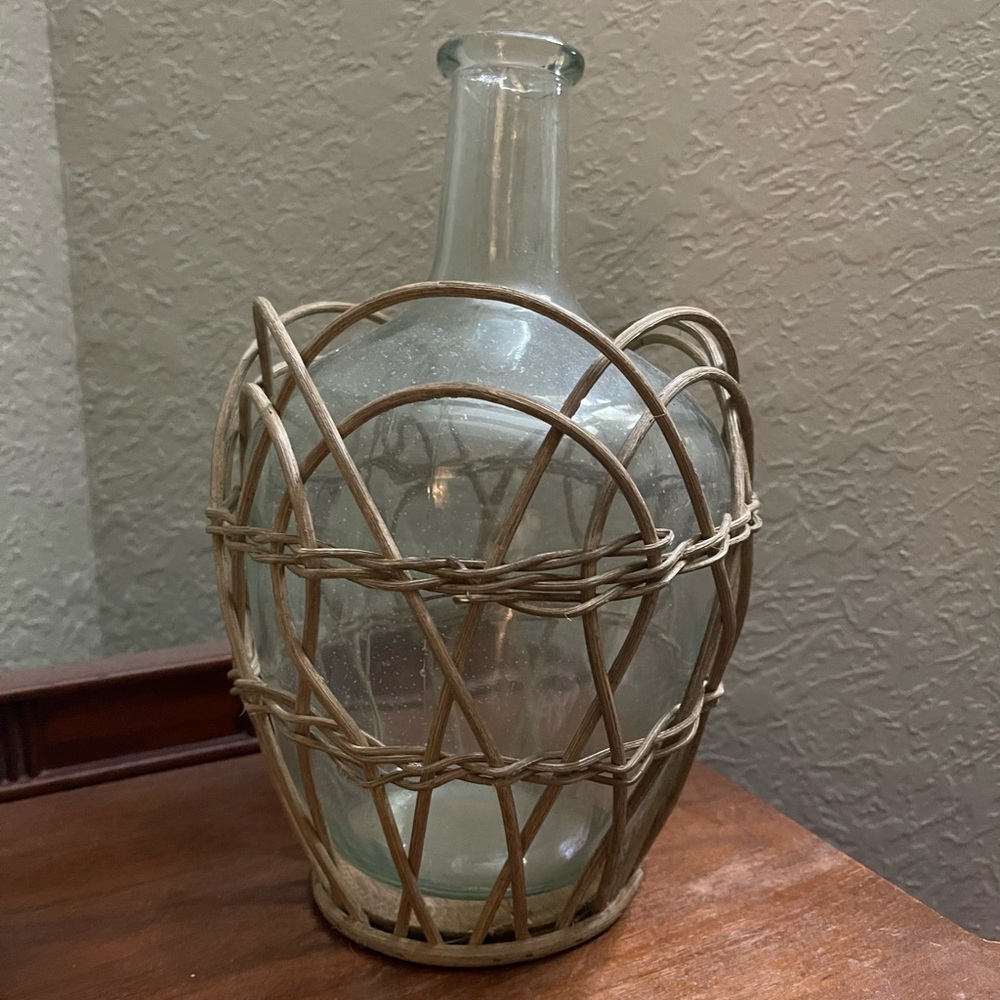 Magnolia Kathleen Wicker Cage Glass Vase - Short